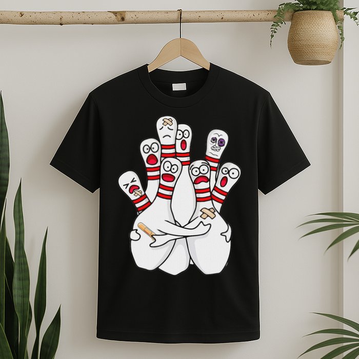 Cartoon Bowling Scared Bowling Pins Funny Sport Bowler T-Shirt