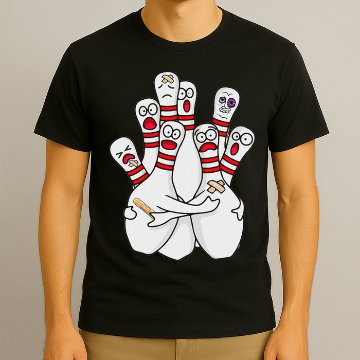 Cartoon Bowling Scared Bowling Pins Funny Sport Bowler T-Shirt