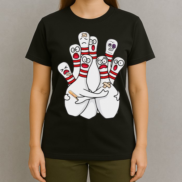 Cartoon Bowling Scared Bowling Pins Funny Sport Bowler T-Shirt