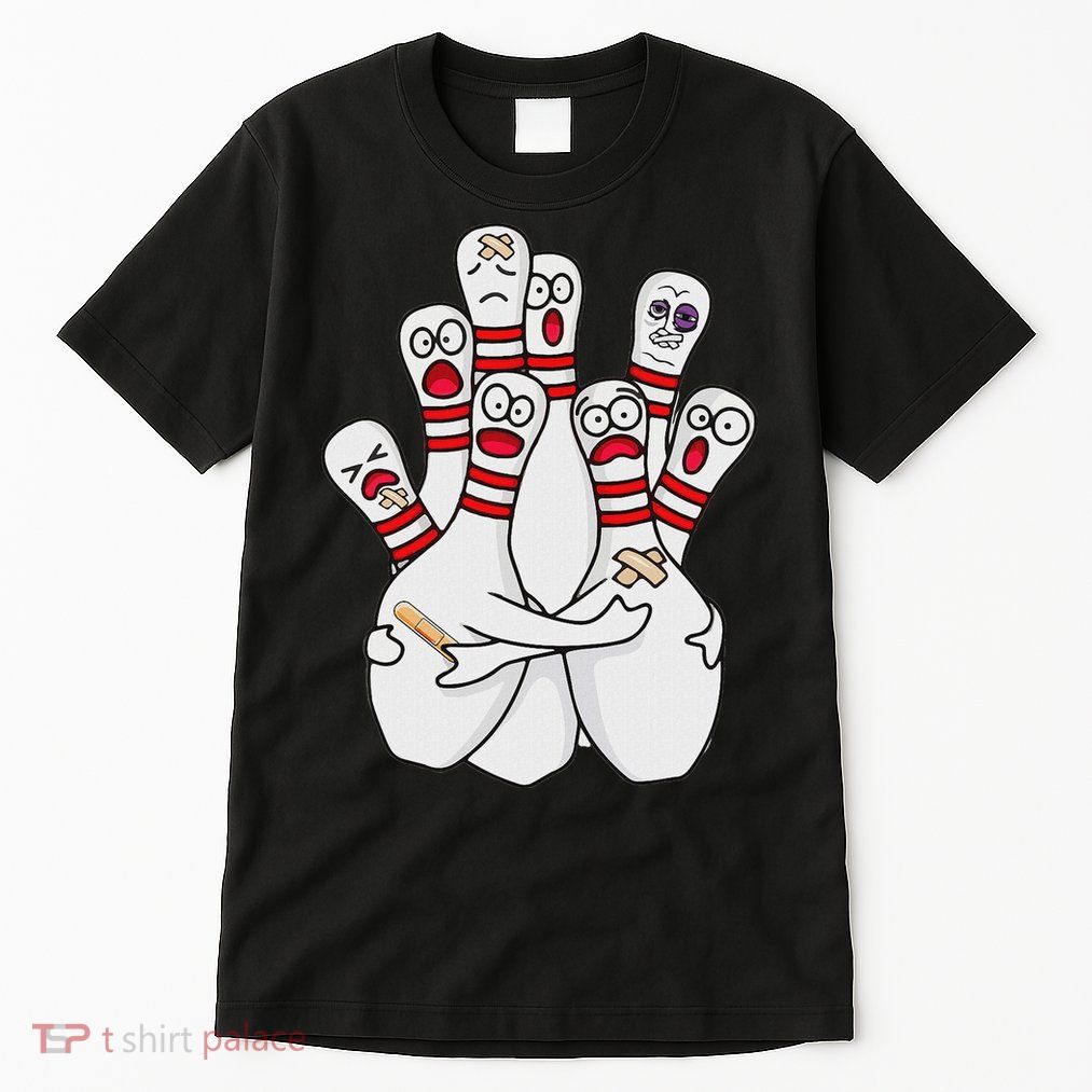 Cartoon Bowling Scared Bowling Pins Funny Sport Bowler Tall T-Shirt