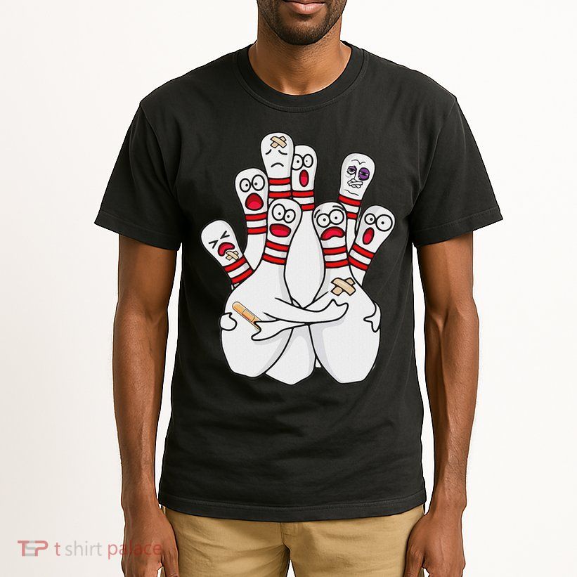 Cartoon Bowling Scared Bowling Pins Funny Sport Bowler Tall T-Shirt