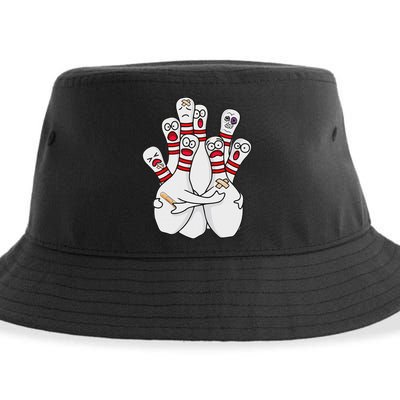 Cartoon Bowling Scared Bowling Pins Funny Sport Bowler Sustainable Bucket Hat