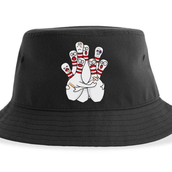 Cartoon Bowling Scared Bowling Pins Funny Sport Bowler Sustainable Bucket Hat