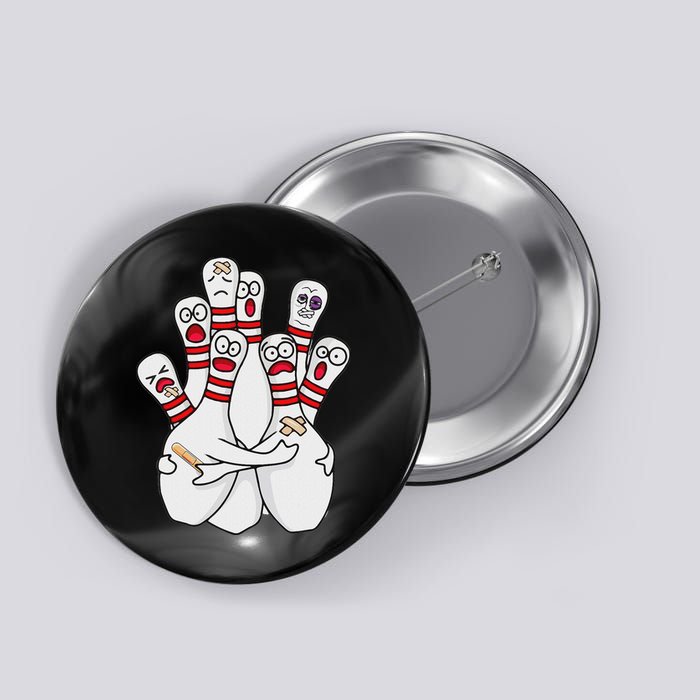 Cartoon Bowling Scared Bowling Pins Funny Sport Bowler Button