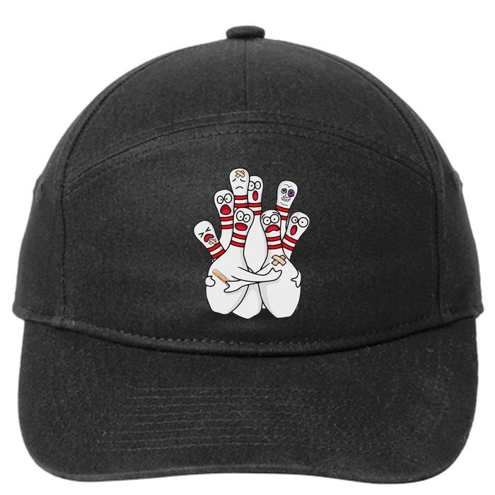 Cartoon Bowling Scared Bowling Pins Funny Sport Bowler 7-Panel Snapback Hat