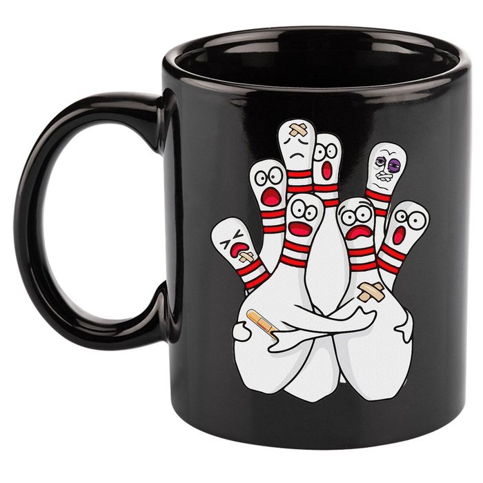 Cartoon Bowling Scared Bowling Pins Funny Sport Bowler 11oz C Handle Ceramic Mug