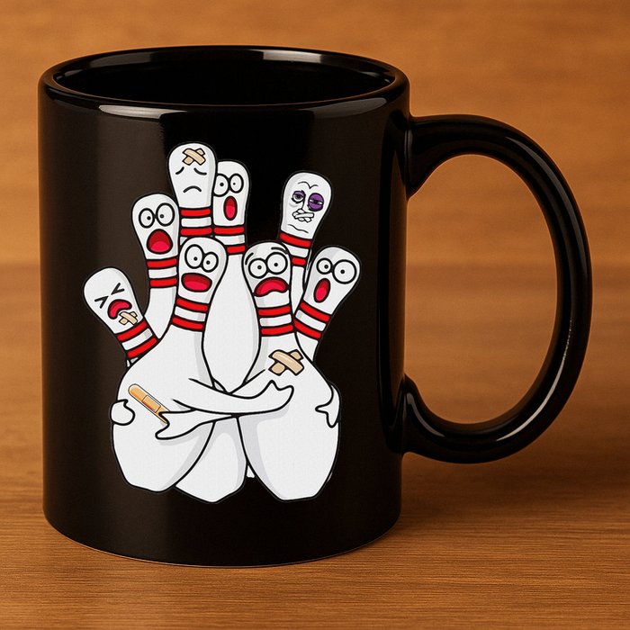 Cartoon Bowling Scared Bowling Pins Funny Sport Bowler 11oz C Handle Ceramic Mug