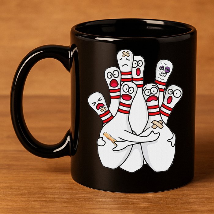 Cartoon Bowling Scared Bowling Pins Funny Sport Bowler 11oz C Handle Ceramic Mug