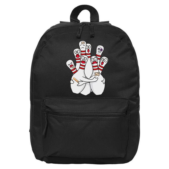 Cartoon Bowling Scared Bowling Pins Funny Sport Bowler 16 in Basic Backpack