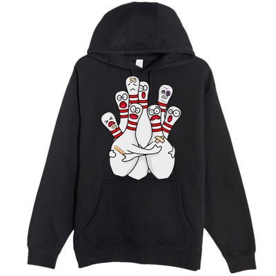 Cartoon Bowling Scared Bowling Pins Funny Sport Bowler Premium Pullover Hoodie