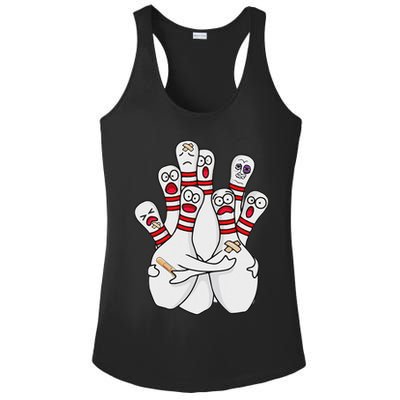 Cartoon Bowling Scared Bowling Pins Funny Sport Bowler Ladies PosiCharge Competitor Racerback Tank