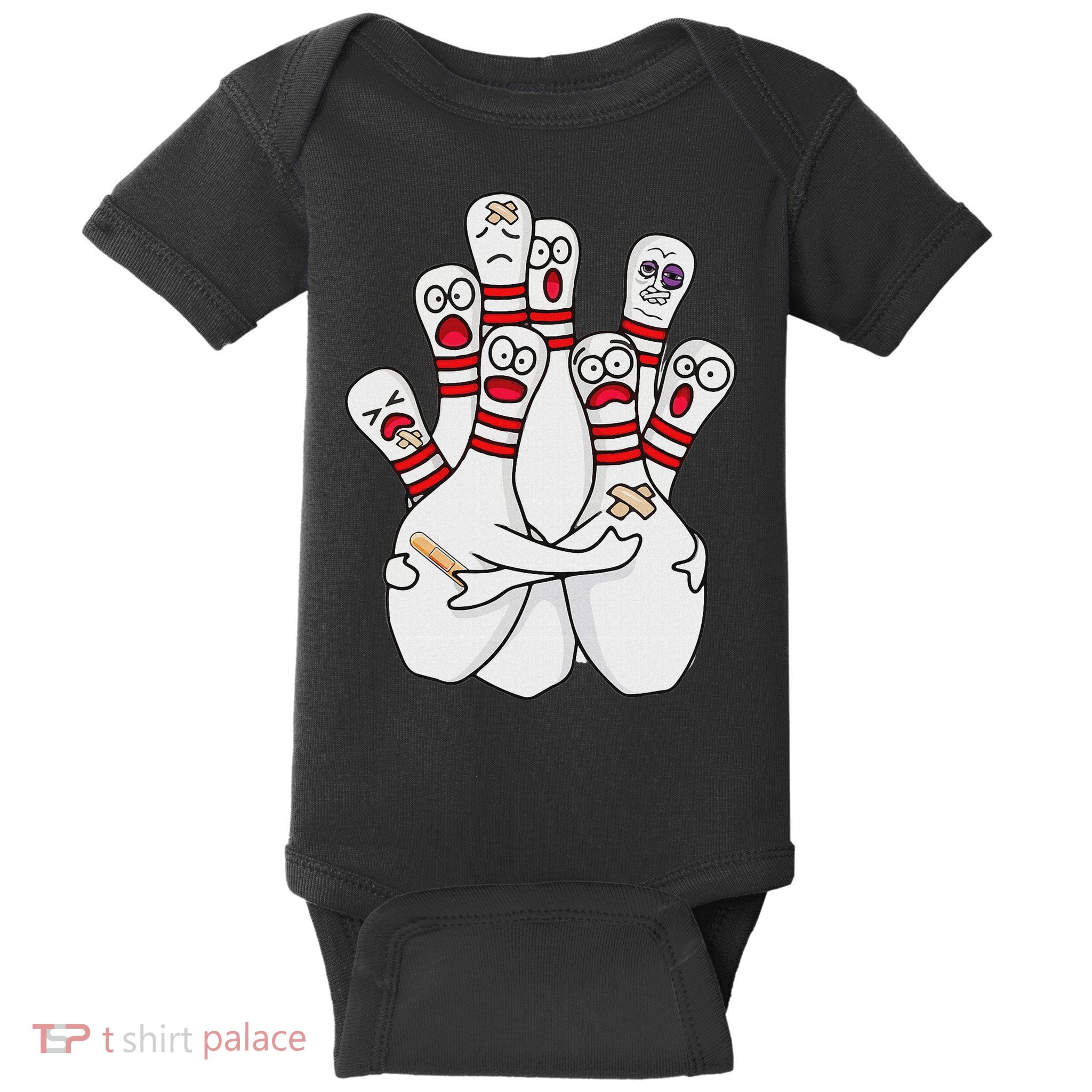 Cartoon Bowling Scared Bowling Pins Funny Sport Bowler Baby Bodysuit