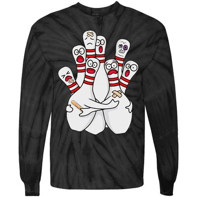 Cartoon Bowling Scared Bowling Pins Funny Sport Bowler Tie-Dye Long Sleeve Shirt