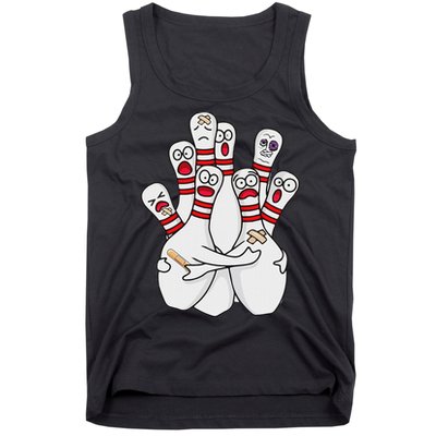 Cartoon Bowling Scared Bowling Pins Funny Sport Bowler Tank Top