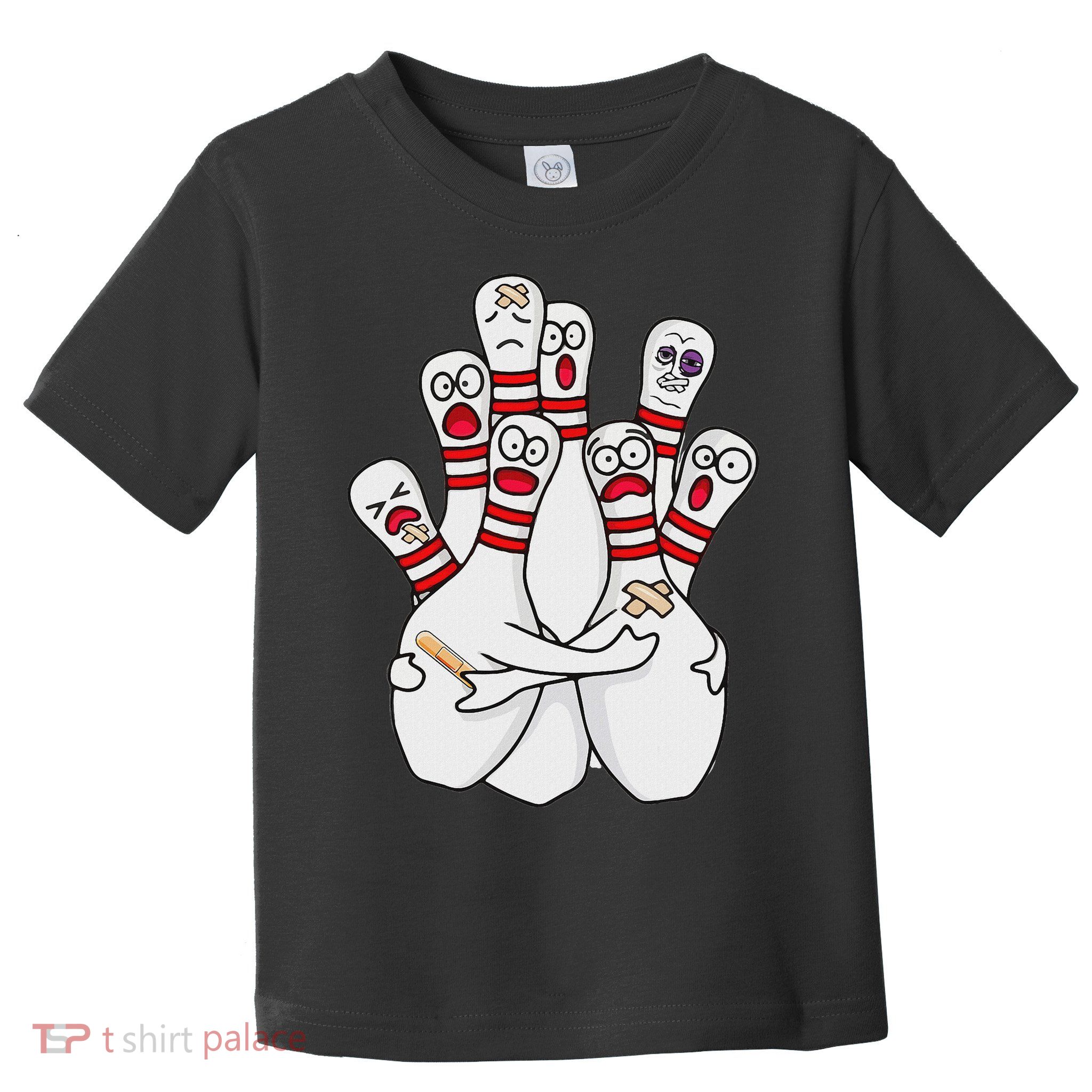 Cartoon Bowling Scared Bowling Pins Funny Sport Bowler Toddler T-Shirt