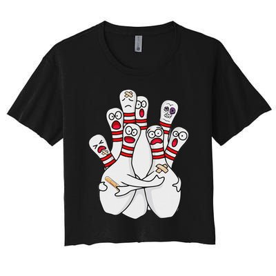 Cartoon Bowling Scared Bowling Pins Funny Sport Bowler Crop Top
