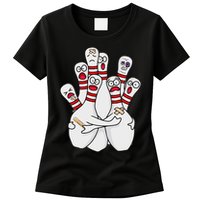 Cartoon Bowling Scared Bowling Pins Funny Sport Bowler Womens T-Shirt