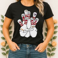 Cartoon Bowling Scared Bowling Pins Funny Sport Bowler Womens T-Shirt