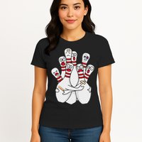 Cartoon Bowling Scared Bowling Pins Funny Sport Bowler Womens T-Shirt
