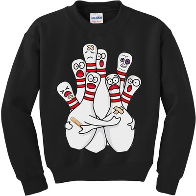 Cartoon Bowling Scared Bowling Pins Funny Sport Bowler Kids Sweatshirt