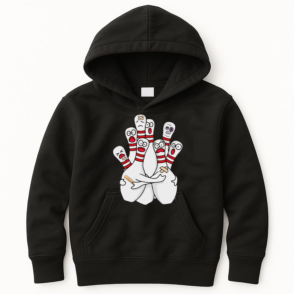 Cartoon Bowling Scared Bowling Pins Funny Sport Bowler Kids Hoodie