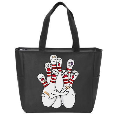 Cartoon Bowling Scared Bowling Pins Funny Sport Bowler Zip Tote Bag