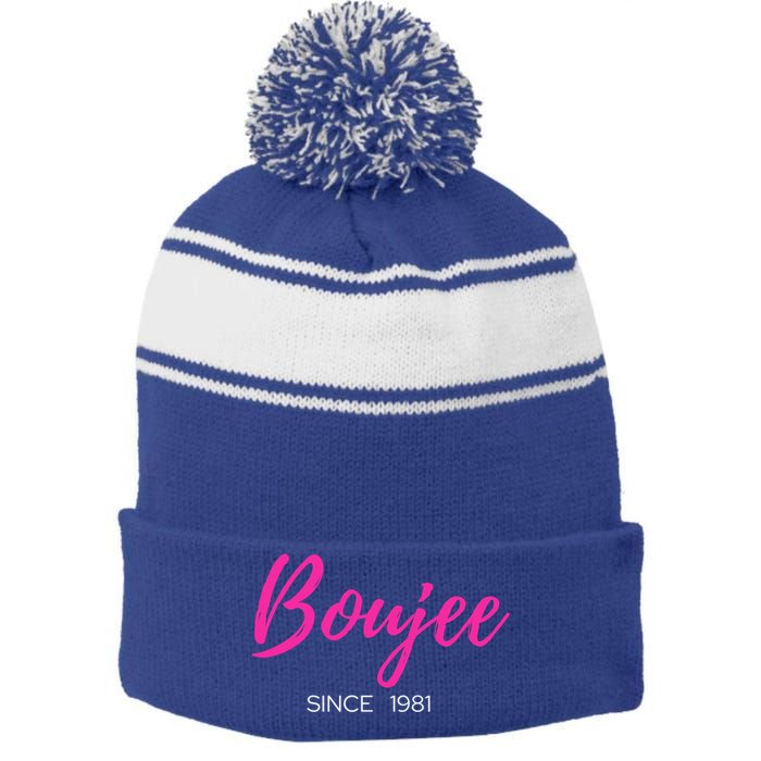 Classy Boujee Since 1981 Gift Stripe Pom Pom Beanie