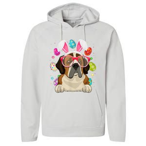 Cute Bunny St Bernard Dog Face Easter Eggs Easter Day Performance Fleece Hoodie