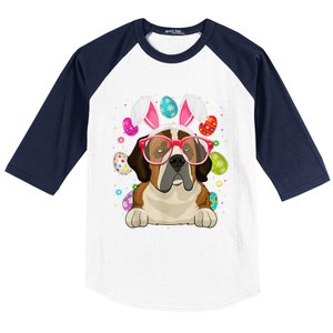 Cute Bunny St Bernard Dog Face Easter Eggs Easter Day Baseball Sleeve Shirt