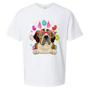 Cute Bunny St Bernard Dog Face Easter Eggs Easter Day Sueded Cloud Jersey T-Shirt