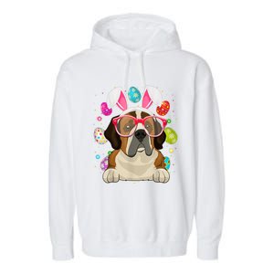 Cute Bunny St Bernard Dog Face Easter Eggs Easter Day Garment-Dyed Fleece Hoodie