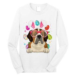 Cute Bunny St Bernard Dog Face Easter Eggs Easter Day Long Sleeve Shirt