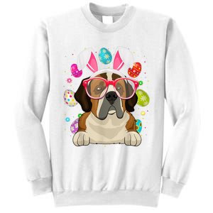 Cute Bunny St Bernard Dog Face Easter Eggs Easter Day Sweatshirt