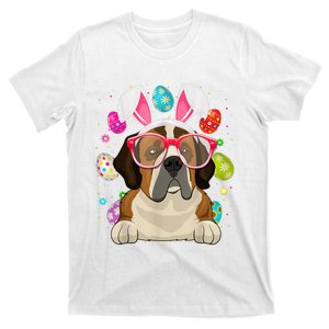 Cute Bunny St Bernard Dog Face Easter Eggs Easter Day T-Shirt