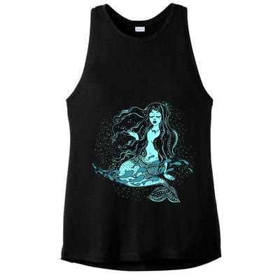Cute Boho Space Galaxy Mermaid Ladies PosiCharge Tri-Blend Wicking Tank