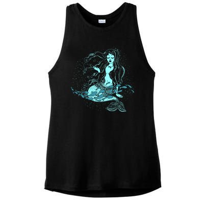 Cute Boho Space Galaxy Mermaid Ladies PosiCharge Tri-Blend Wicking Tank