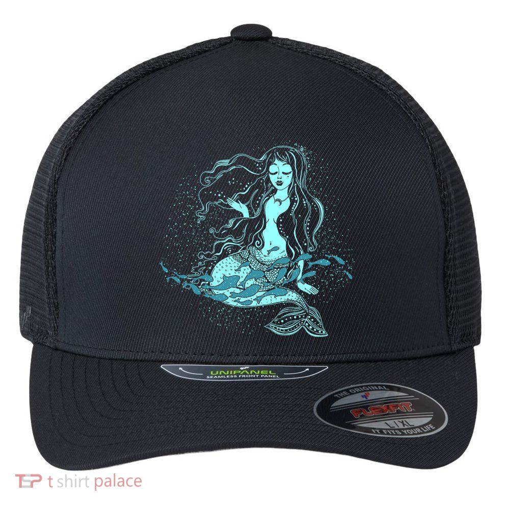 Cute Boho Space Galaxy Mermaid Flexfit Unipanel Trucker Cap