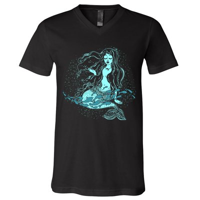 Cute Boho Space Galaxy Mermaid V-Neck T-Shirt