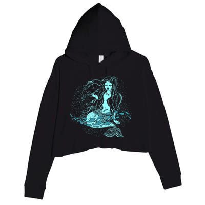 Cute Boho Space Galaxy Mermaid Crop Fleece Hoodie
