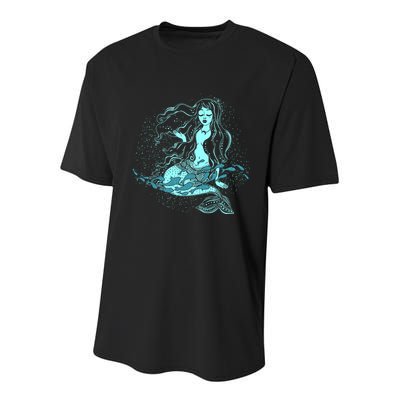 Cute Boho Space Galaxy Mermaid Youth Performance Sprint T-Shirt