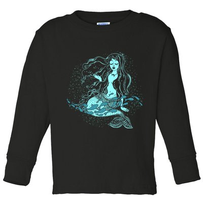 Cute Boho Space Galaxy Mermaid Toddler Long Sleeve Shirt