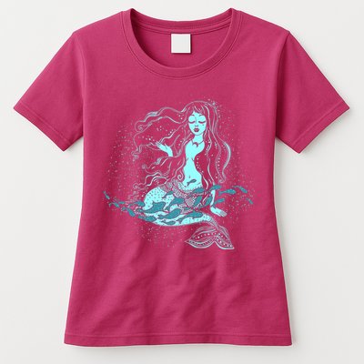 Cute Boho Space Galaxy Mermaid Womens T-Shirt
