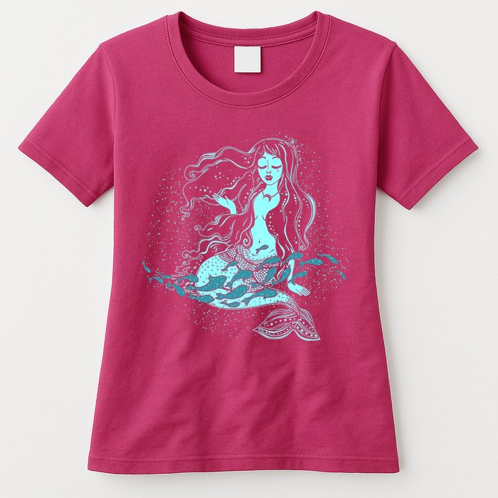 Cute Boho Space Galaxy Mermaid Womens T-Shirt