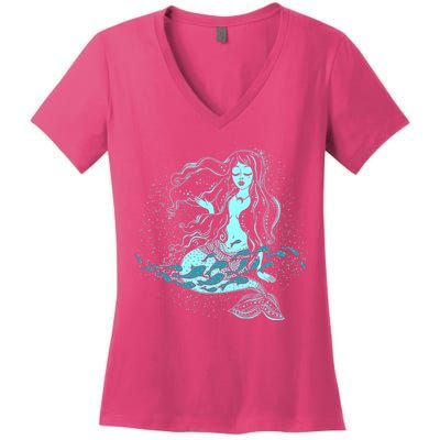 Cute Boho Space Galaxy Mermaid Women's V-Neck T-Shirt