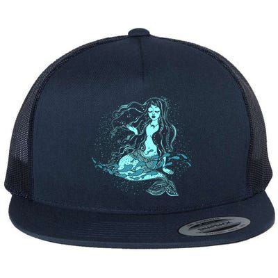 Cute Boho Space Galaxy Mermaid Flat Bill Trucker Hat