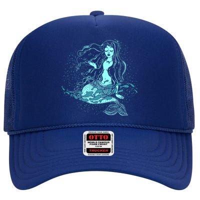 Cute Boho Space Galaxy Mermaid High Crown Mesh Back Trucker Hat