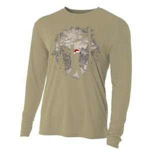 Christmas Bigfoot Santa Hat Funny Xmas Pj Sasquatch Rock On Cooling Performance Long Sleeve Crew