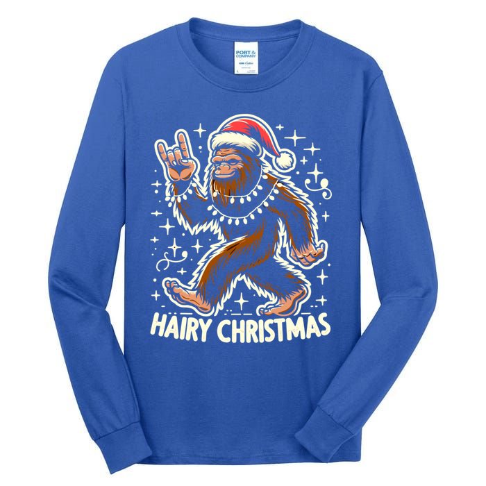 Cool Bigfoot Santa Sasquatch Pajamas Hairy Christmas Yeti Funny Gift Tall Long Sleeve T-Shirt