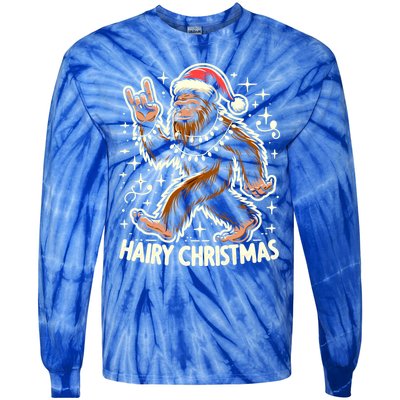 Cool Bigfoot Santa Sasquatch Pajamas Hairy Christmas Yeti Funny Gift Tie-Dye Long Sleeve Shirt