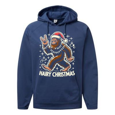 Cool Bigfoot Santa Sasquatch Pajamas Hairy Christmas Yeti Funny Gift Performance Fleece Hoodie